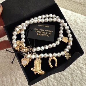 House of Harlow 1960‎ Western Cowboy Charm Glass Pearl Necklace